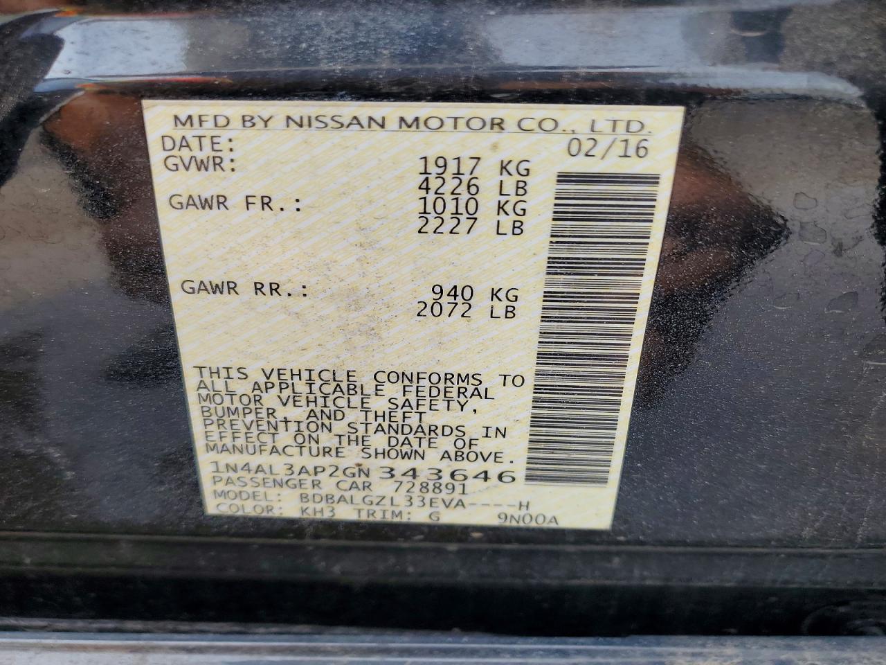 2016 NISSAN ALTIMA