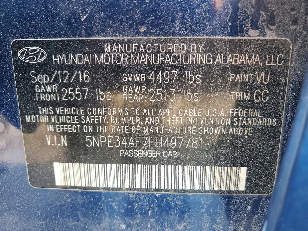 2017 HYUNDAI SONATA