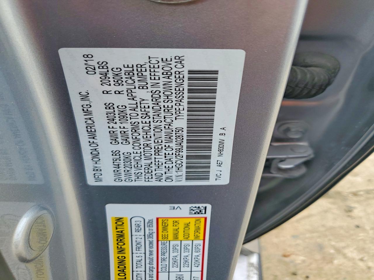 2018 HONDA ACCORD