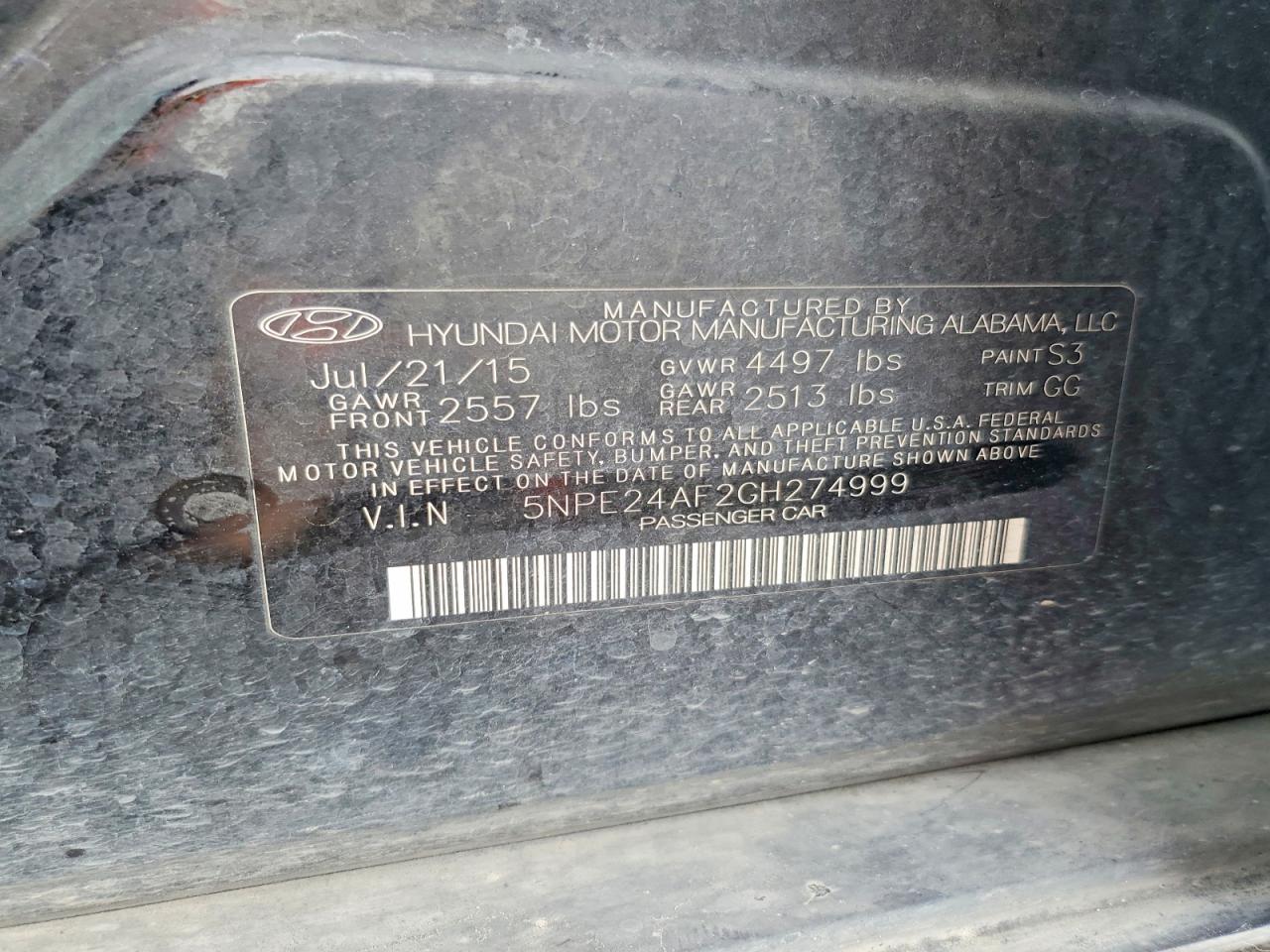 2016 HYUNDAI SONATA