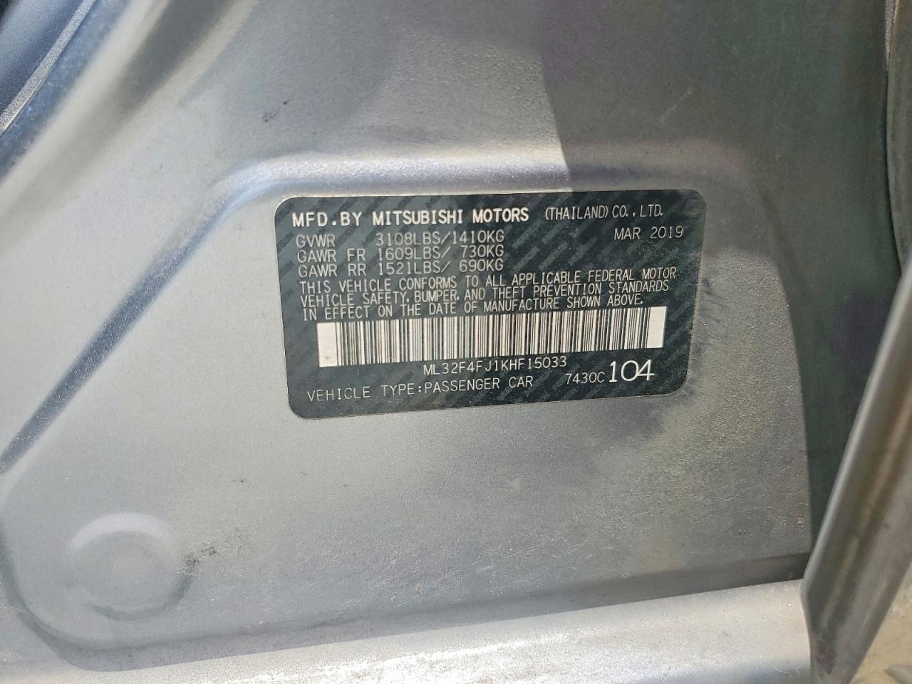 2019 MITSUBISHI MIRAGE