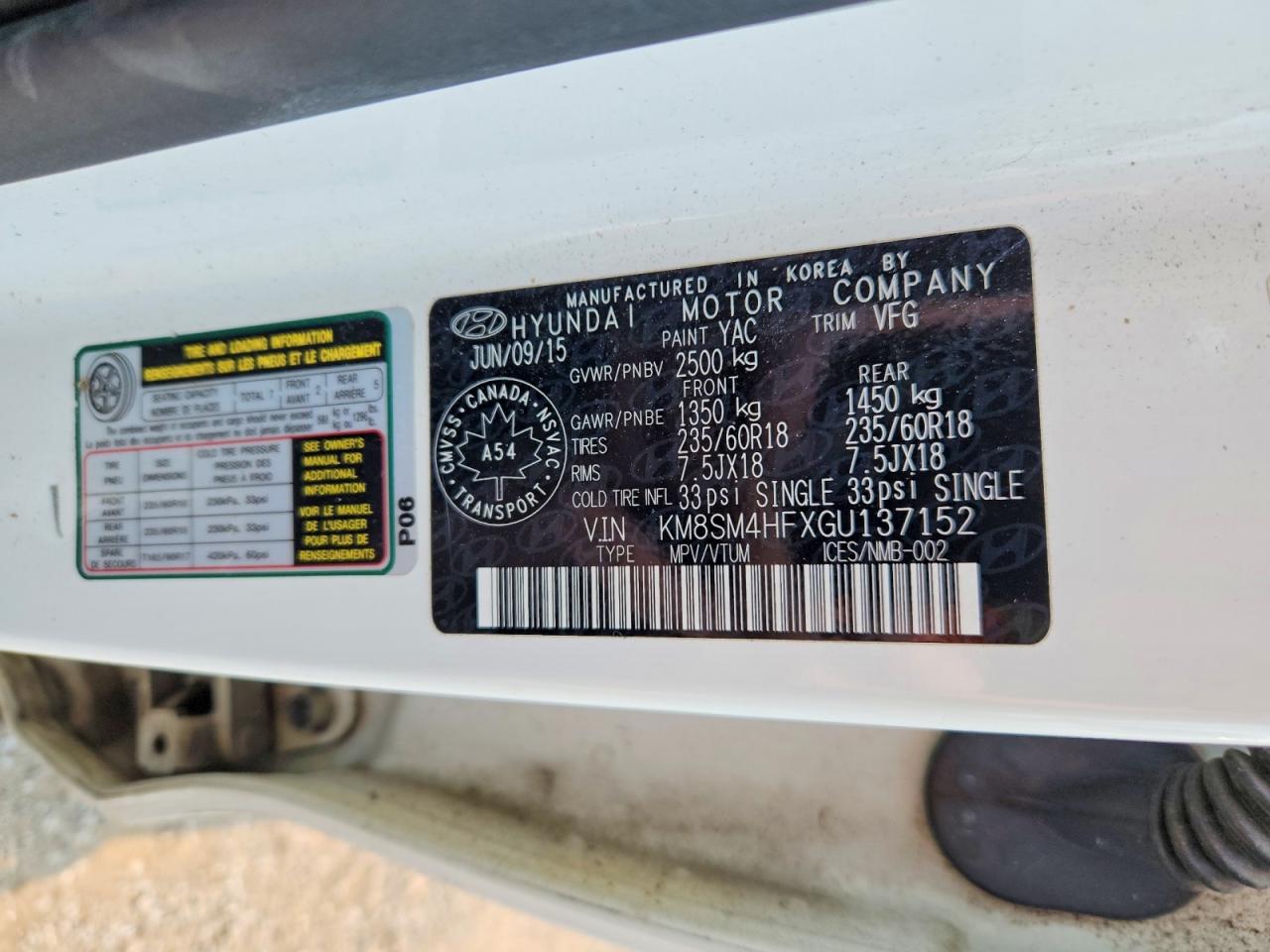 2016 HYUNDAI SANTA FE
