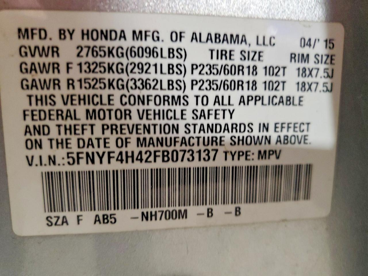 2015 HONDA PILOT