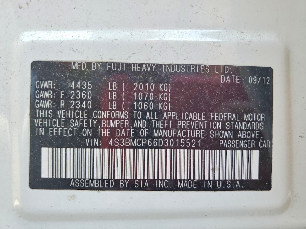 2013 SUBARU LEGACY