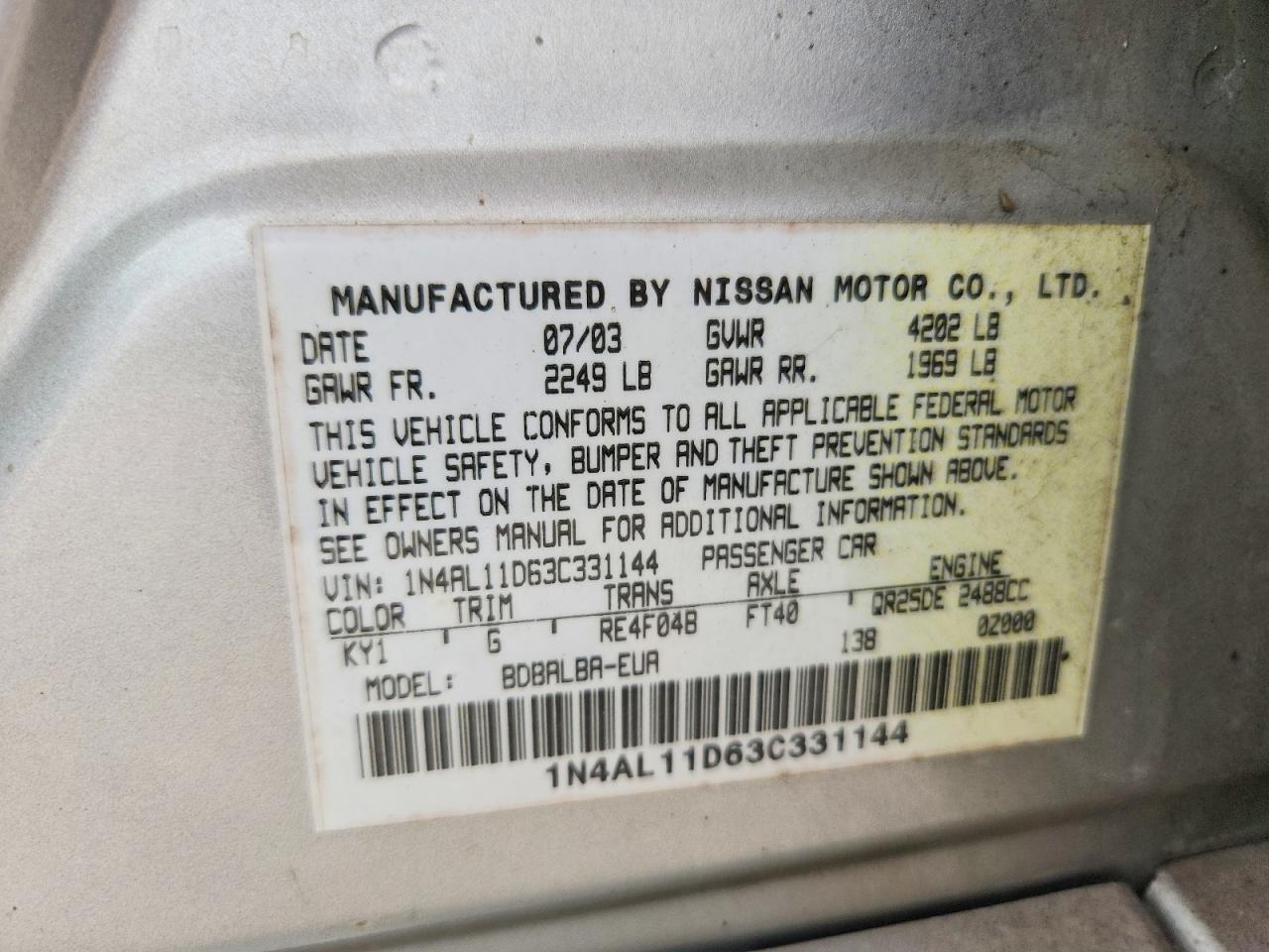 2003 NISSAN ALTIMA