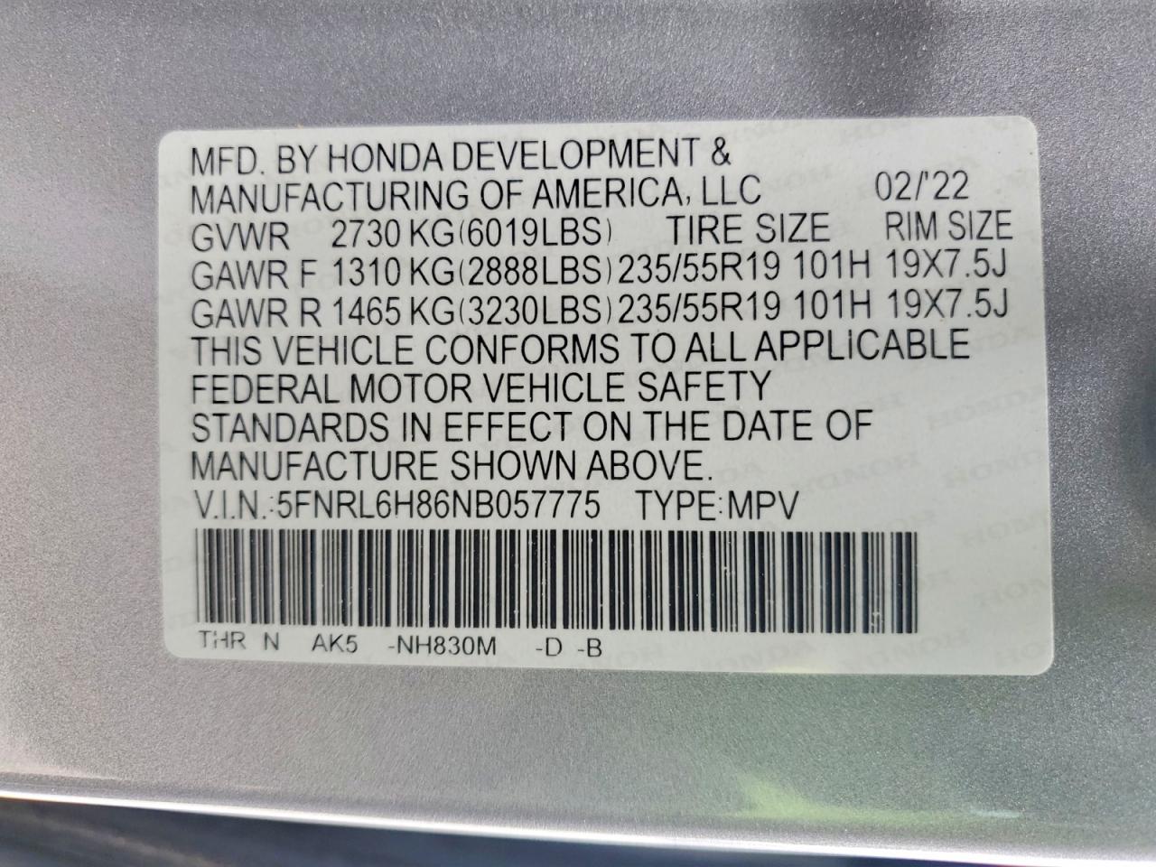 2022 HONDA ODYSSEY