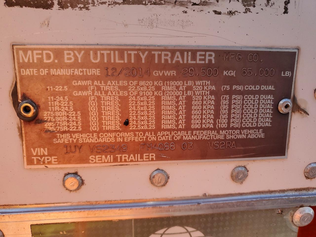 2015 UTILITY TRAILER TRAILER