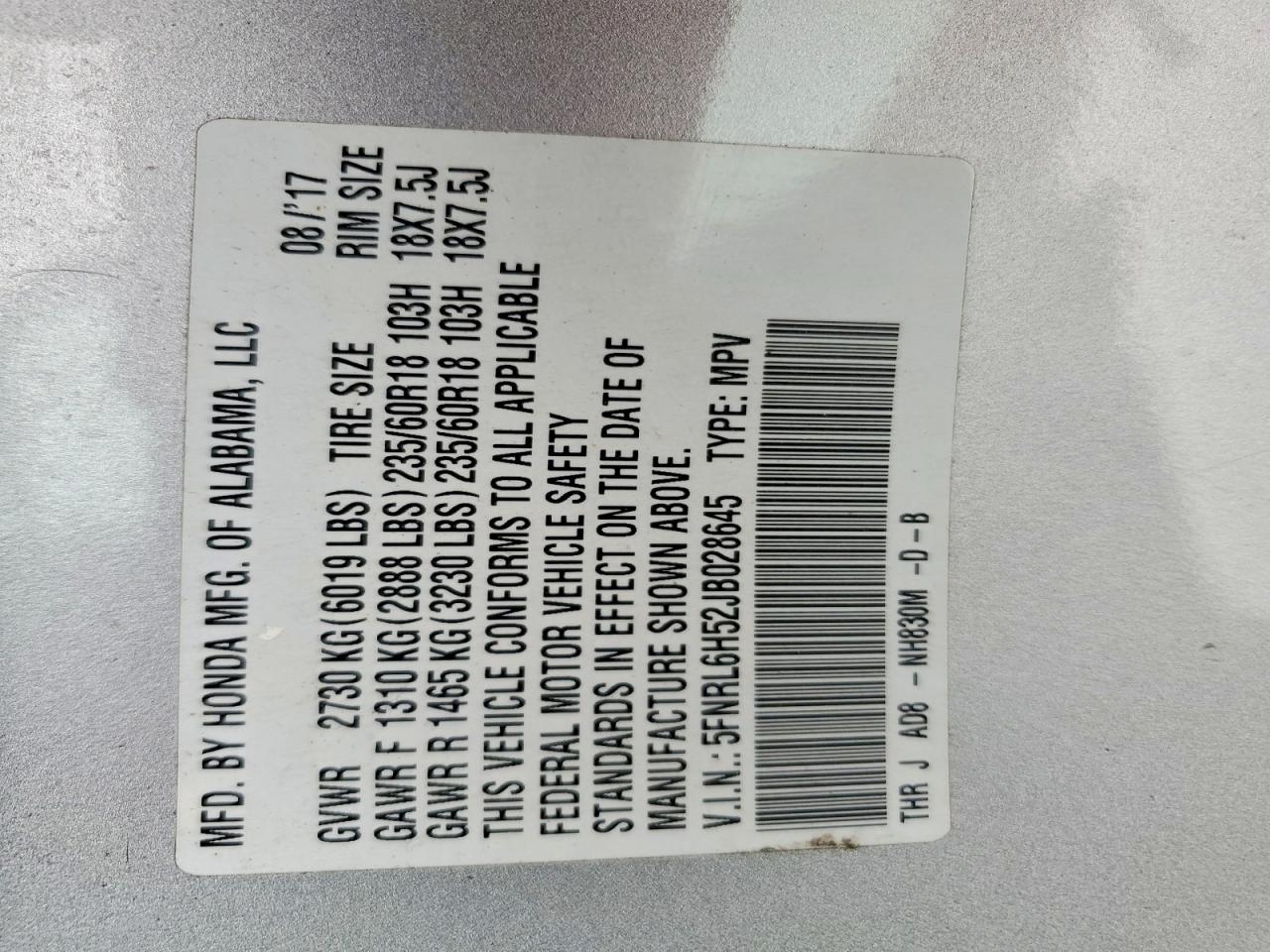 2018 HONDA ODYSSEY