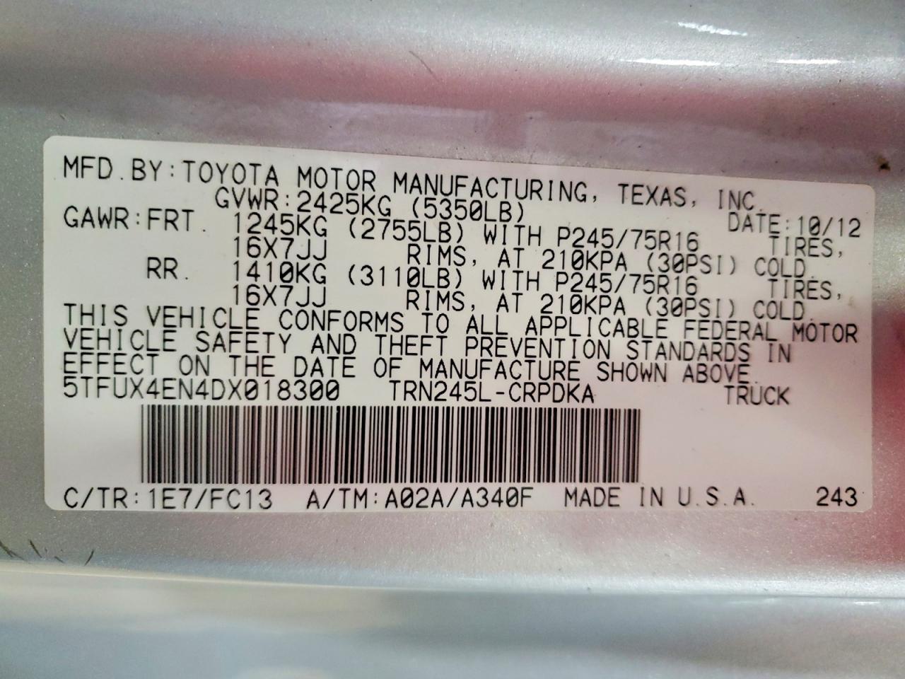 2013 TOYOTA TACOMA