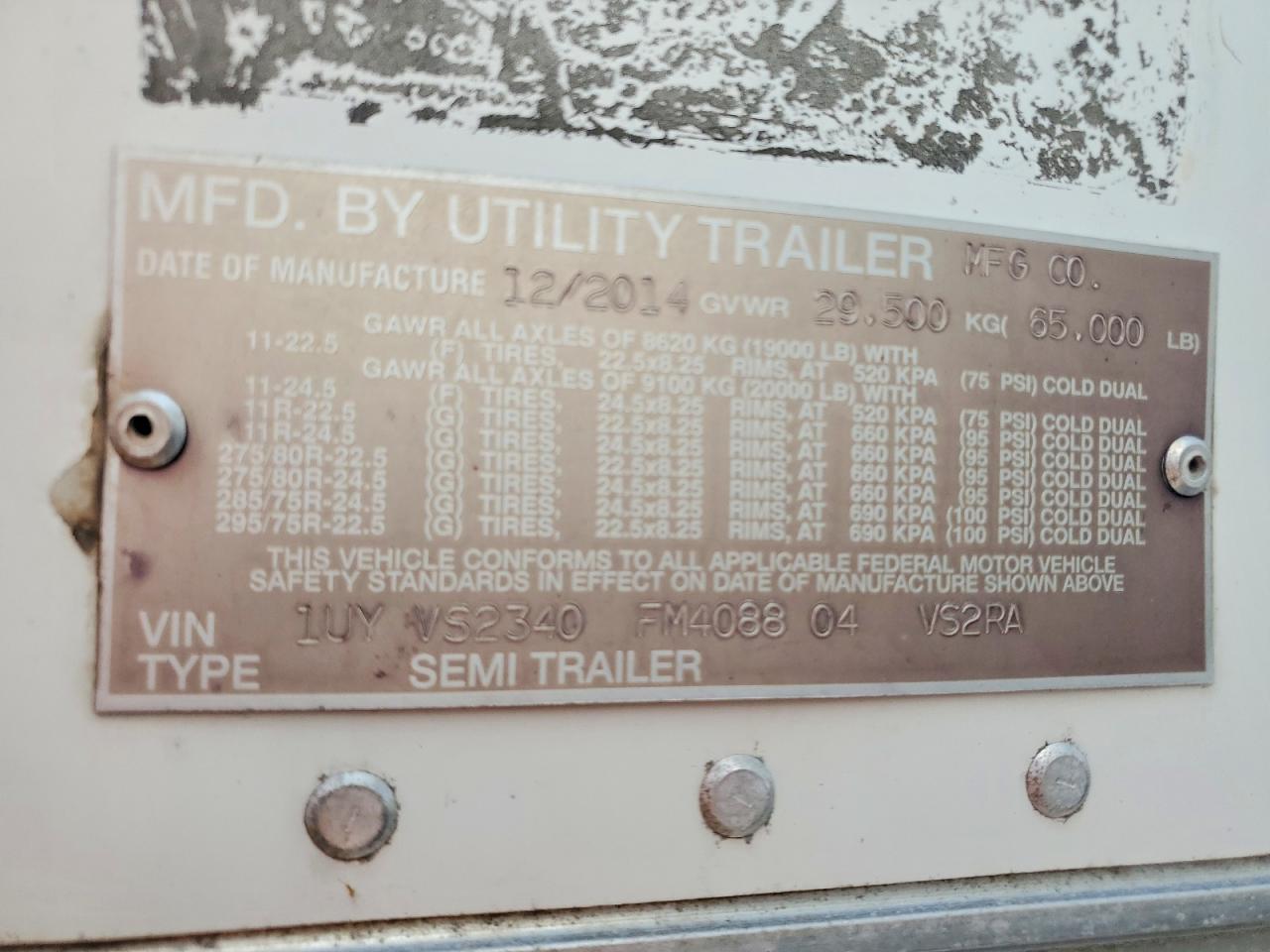 2015 UTILITY TRAILER TRAILER