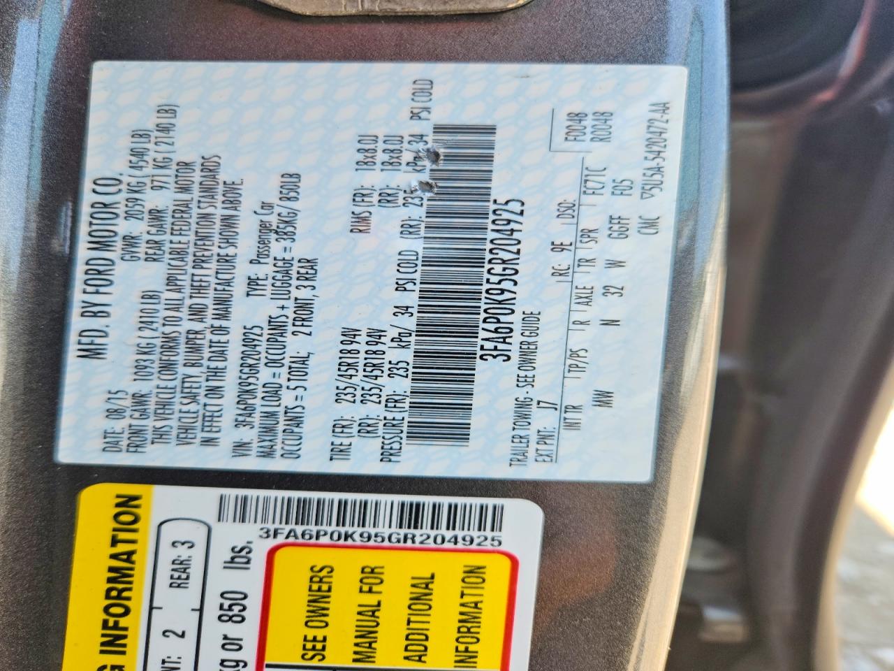 2016 FORD FUSION
