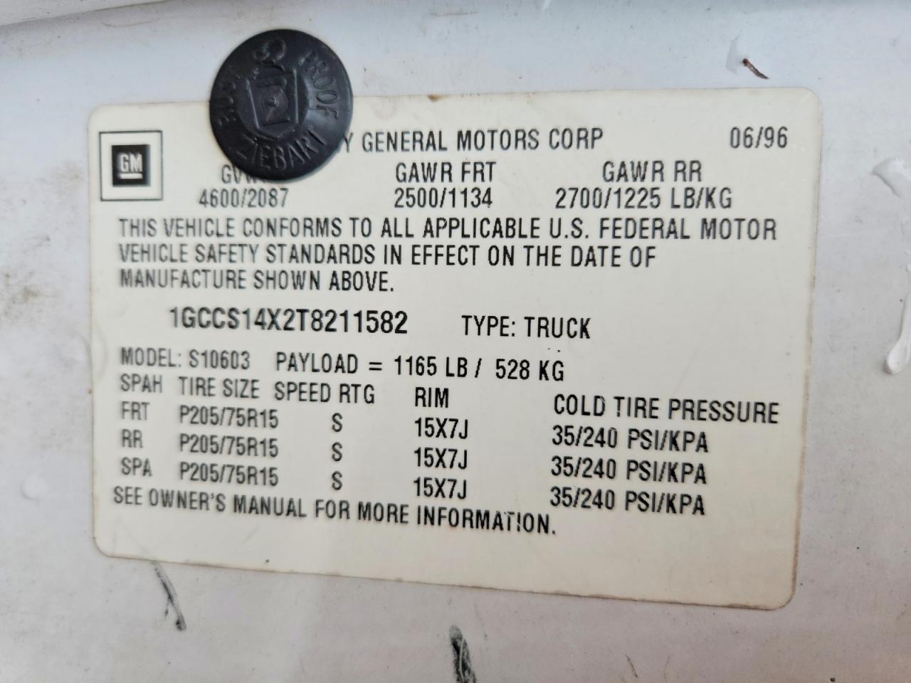 1996 CHEVROLET S10