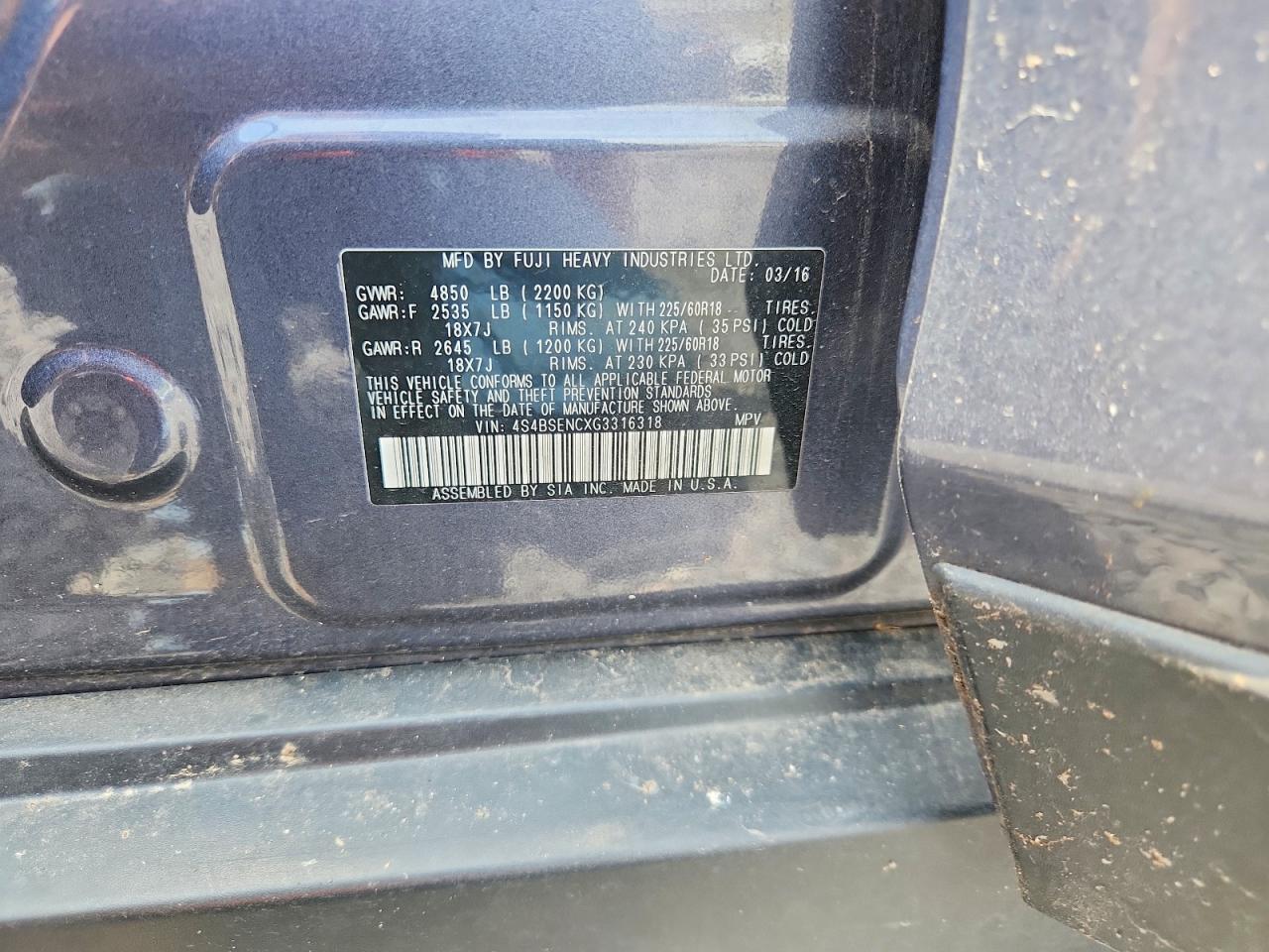 2016 SUBARU OUTBACK