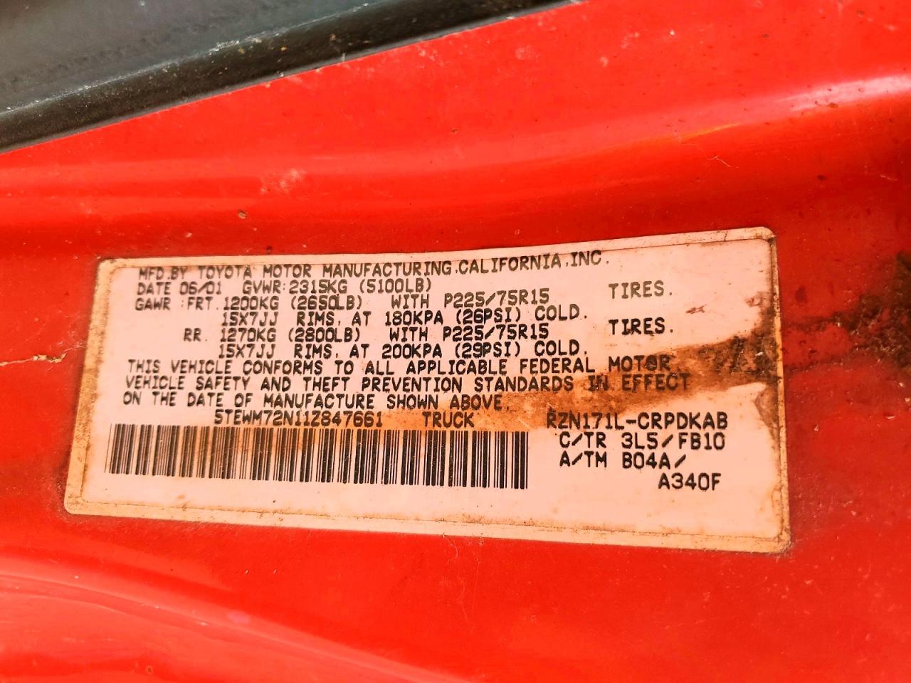 2001 TOYOTA TACOMA