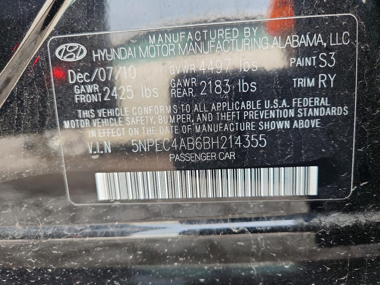 2011 HYUNDAI SONATA