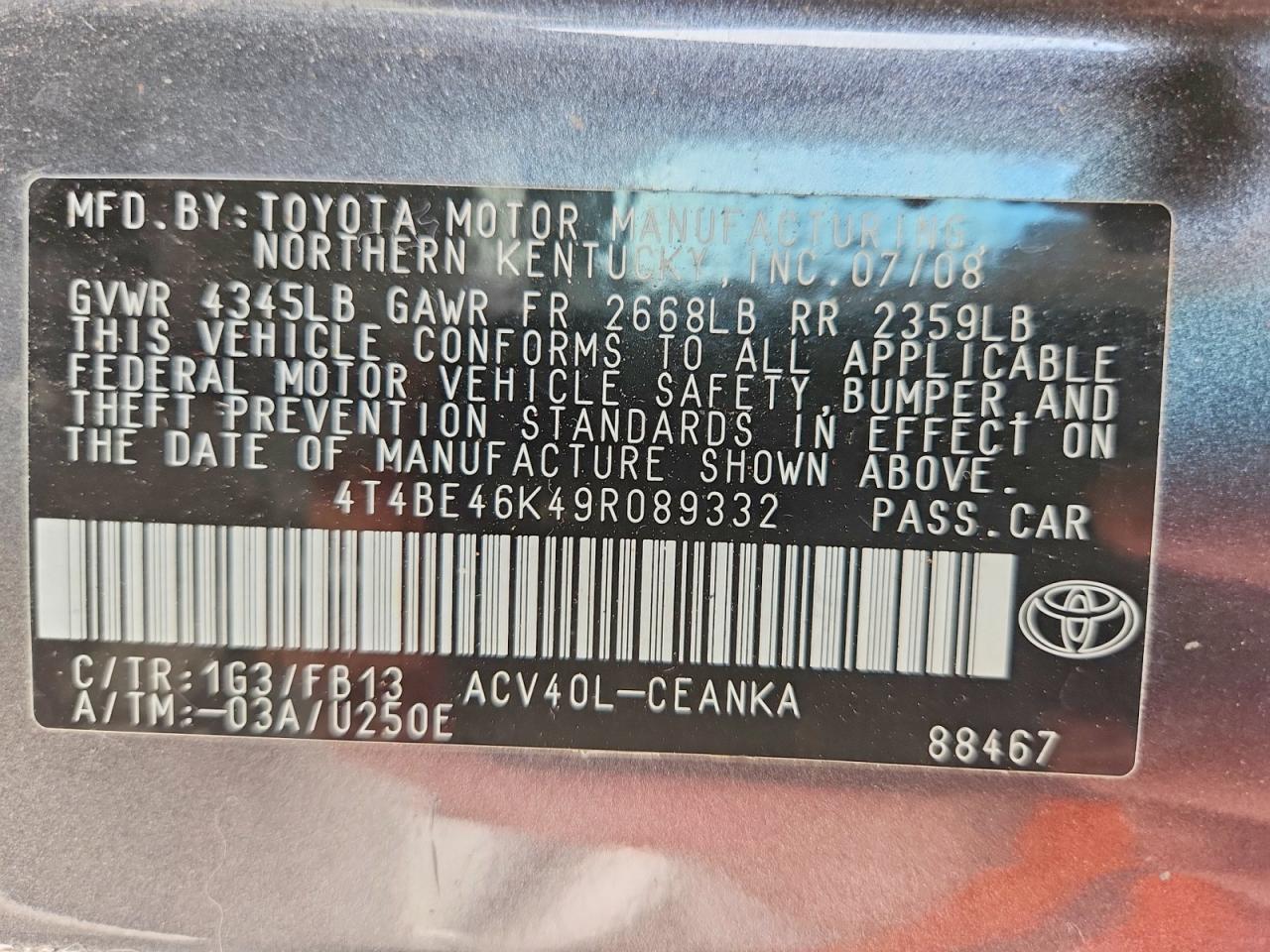 2009 TOYOTA CAMRY