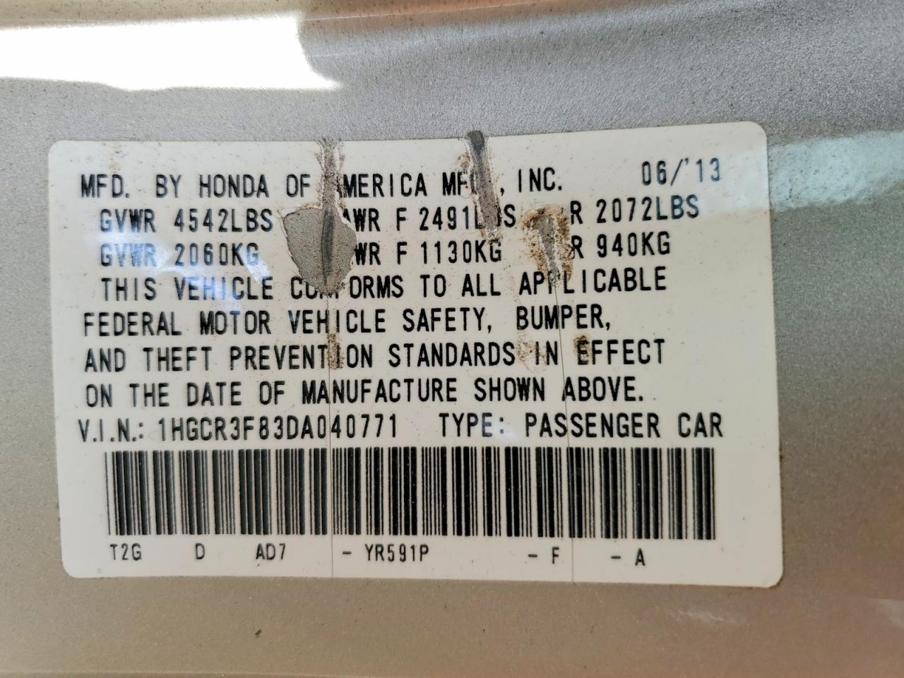 2013 HONDA ACCORD