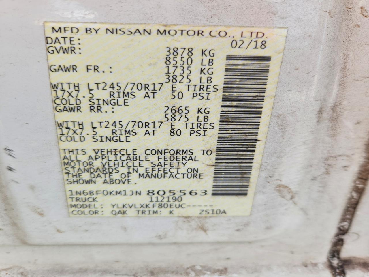 2018 NISSAN NV