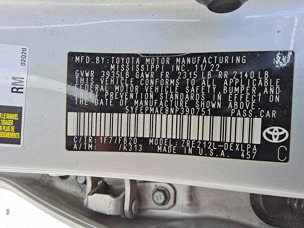 2022 TOYOTA COROLLA