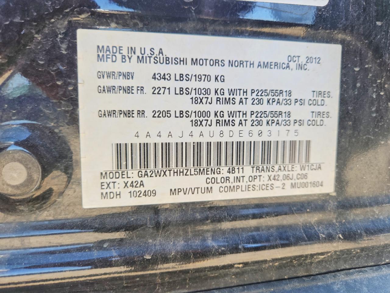 2013 MITSUBISHI OUTLANDER