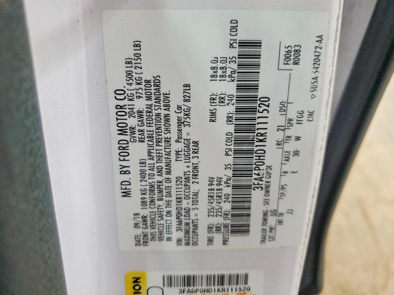 2019 FORD FUSION