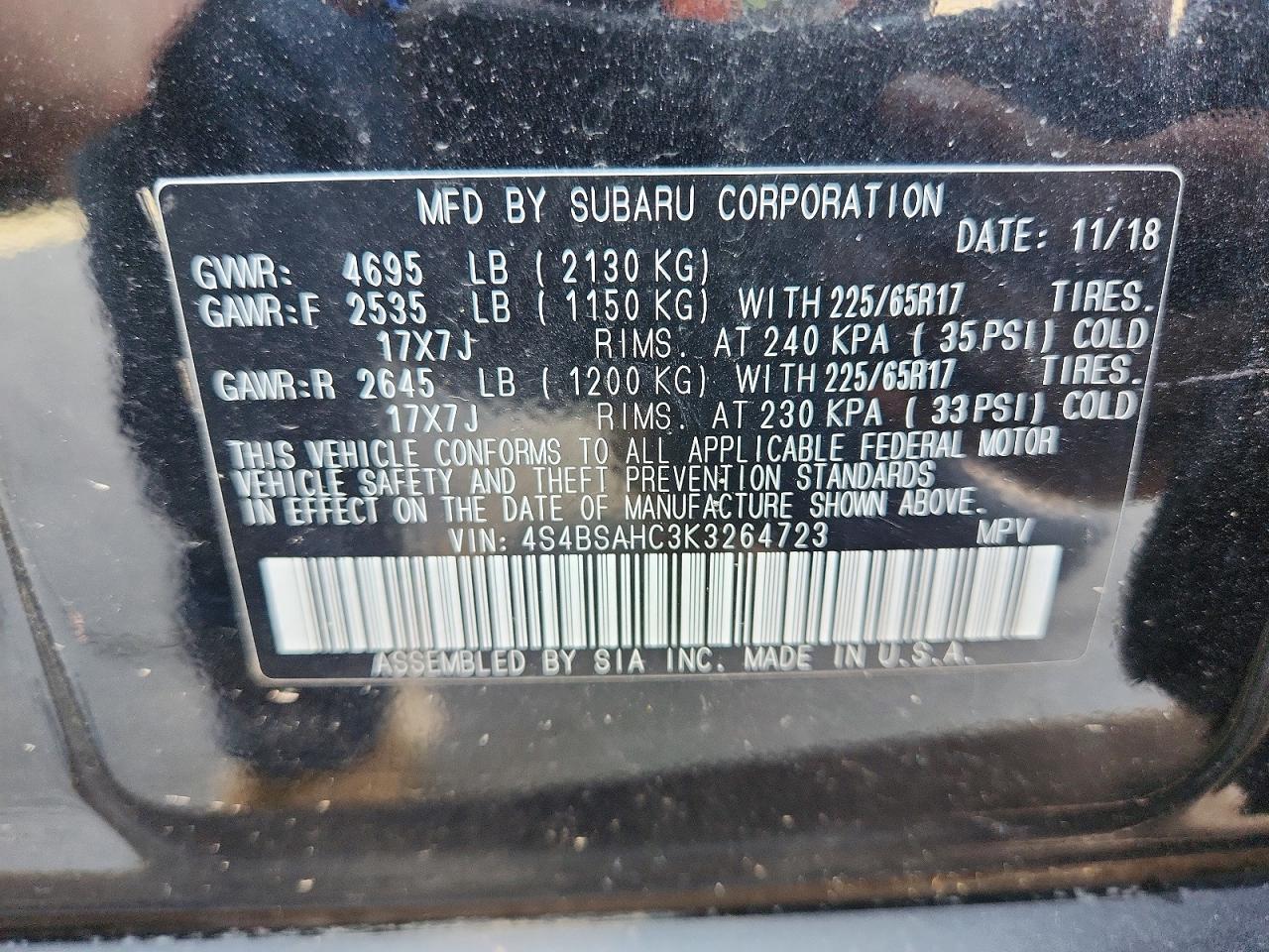 2019 SUBARU OUTBACK