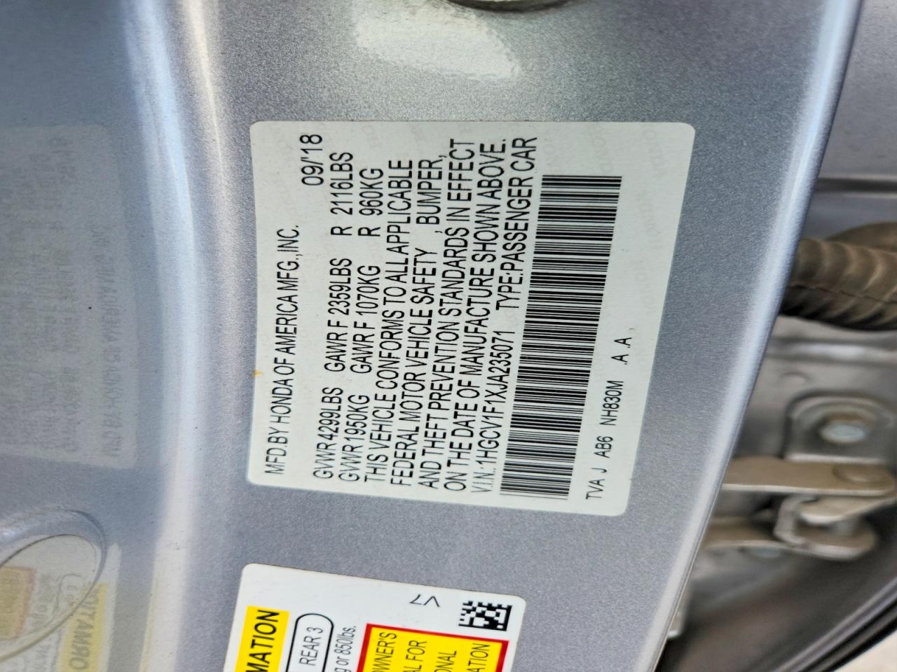 2018 HONDA ACCORD
