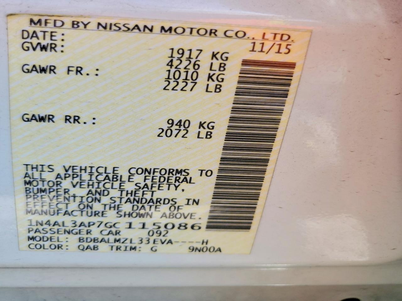2016 NISSAN ALTIMA