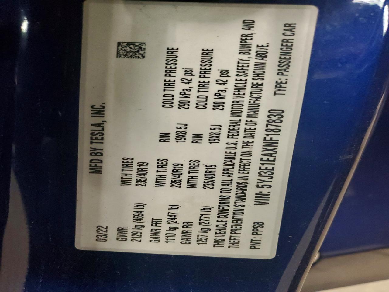 2022 TESLA MODEL 3