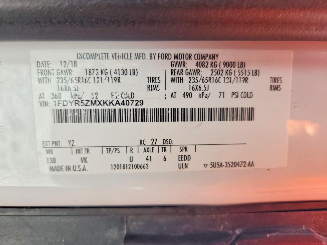 2019 FORD TRANSIT