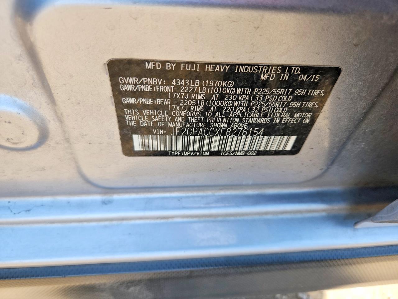2015 SUBARU XV