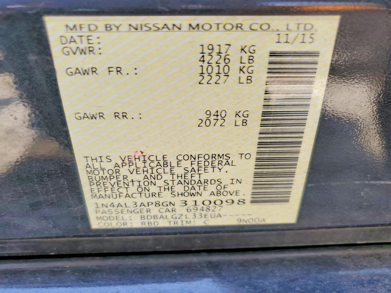 2016 NISSAN ALTIMA