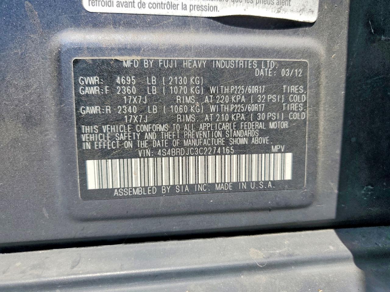2012 SUBARU OUTBACK