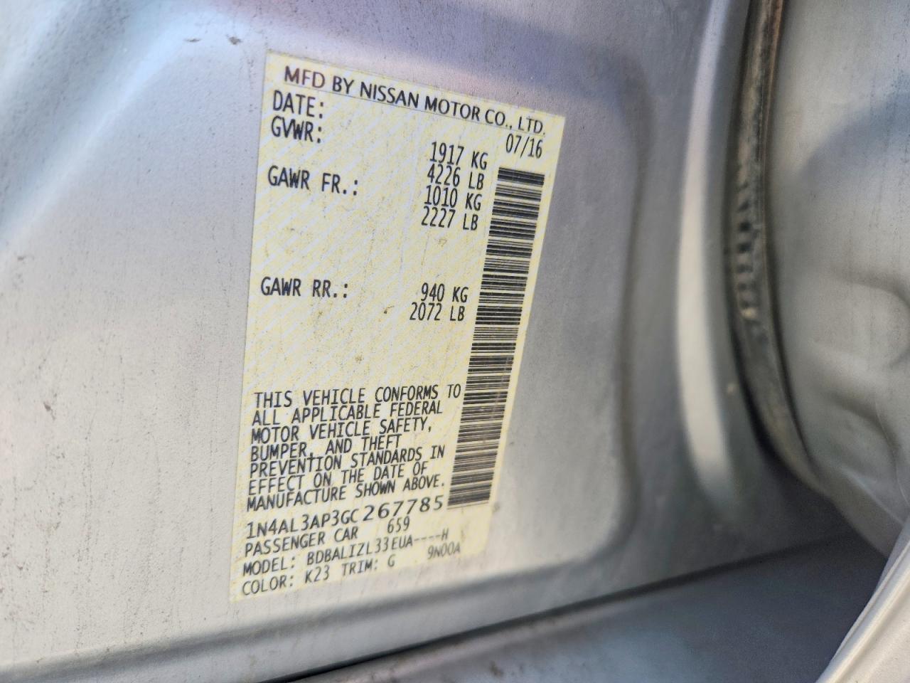 2016 NISSAN ALTIMA