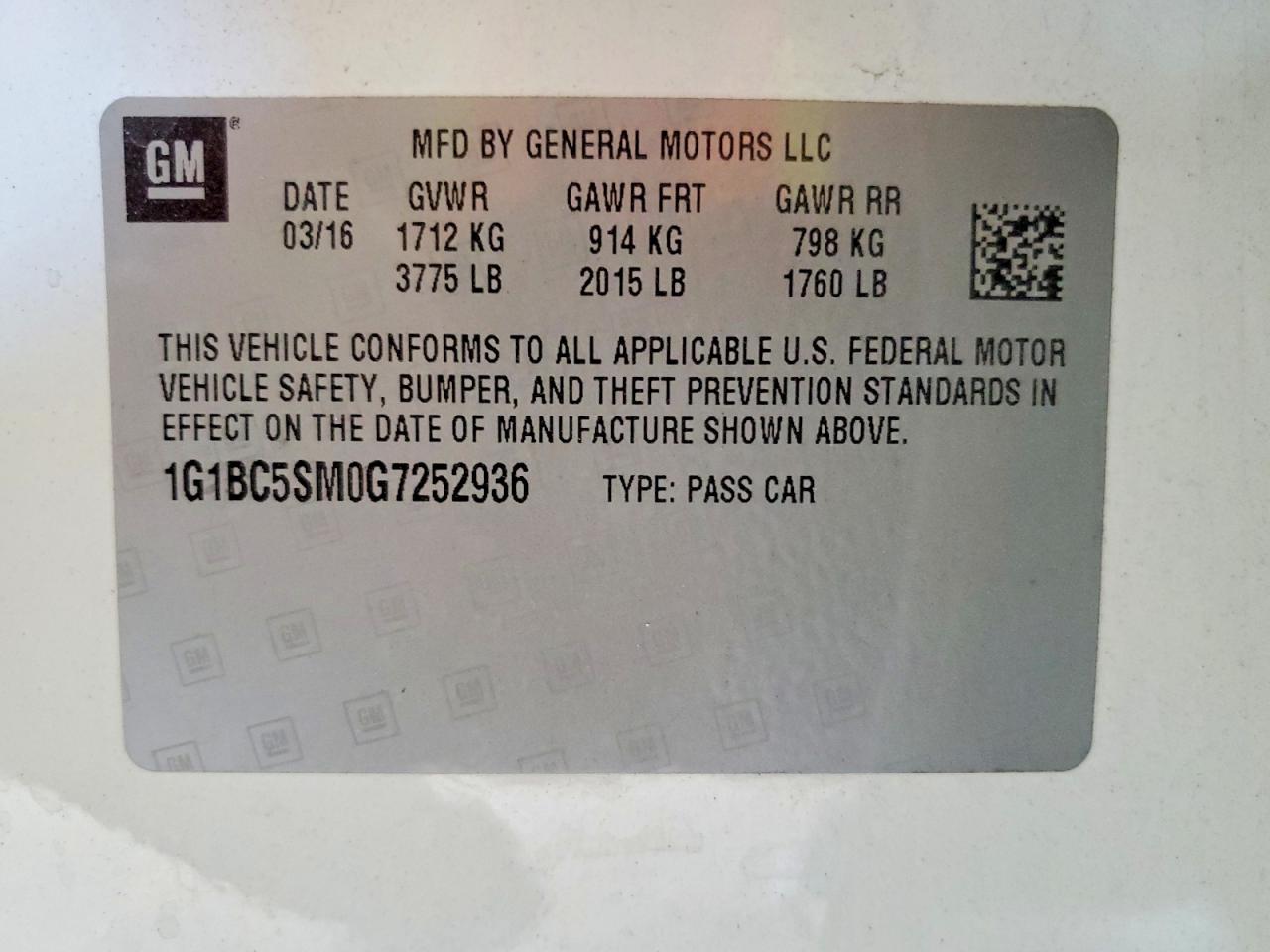 2016 CHEVROLET CRUZE