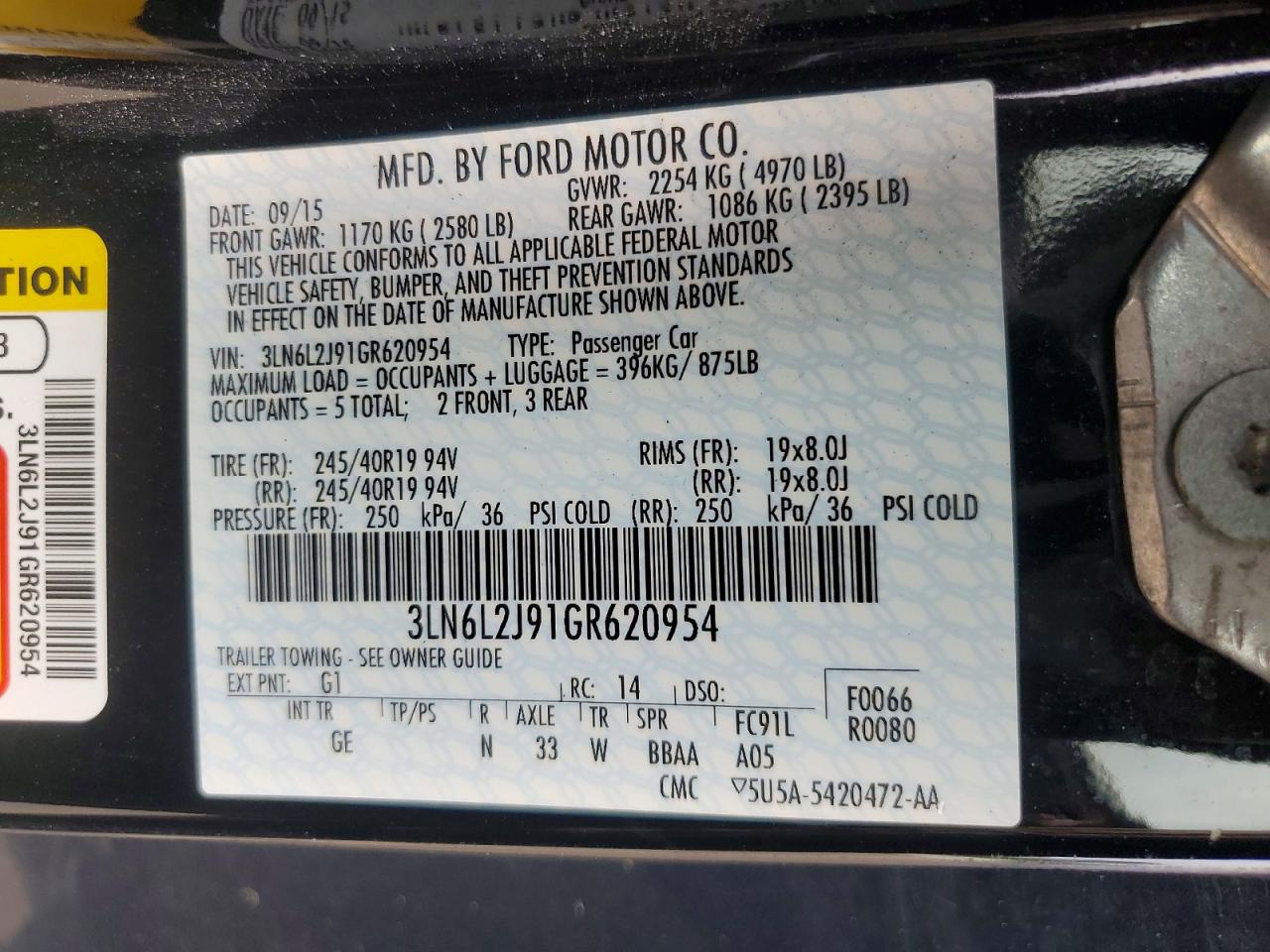 2016 LINCOLN MKZ