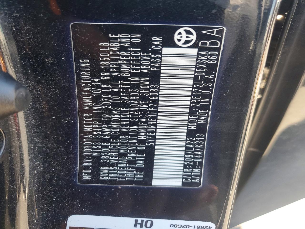 2015 TOYOTA COROLLA