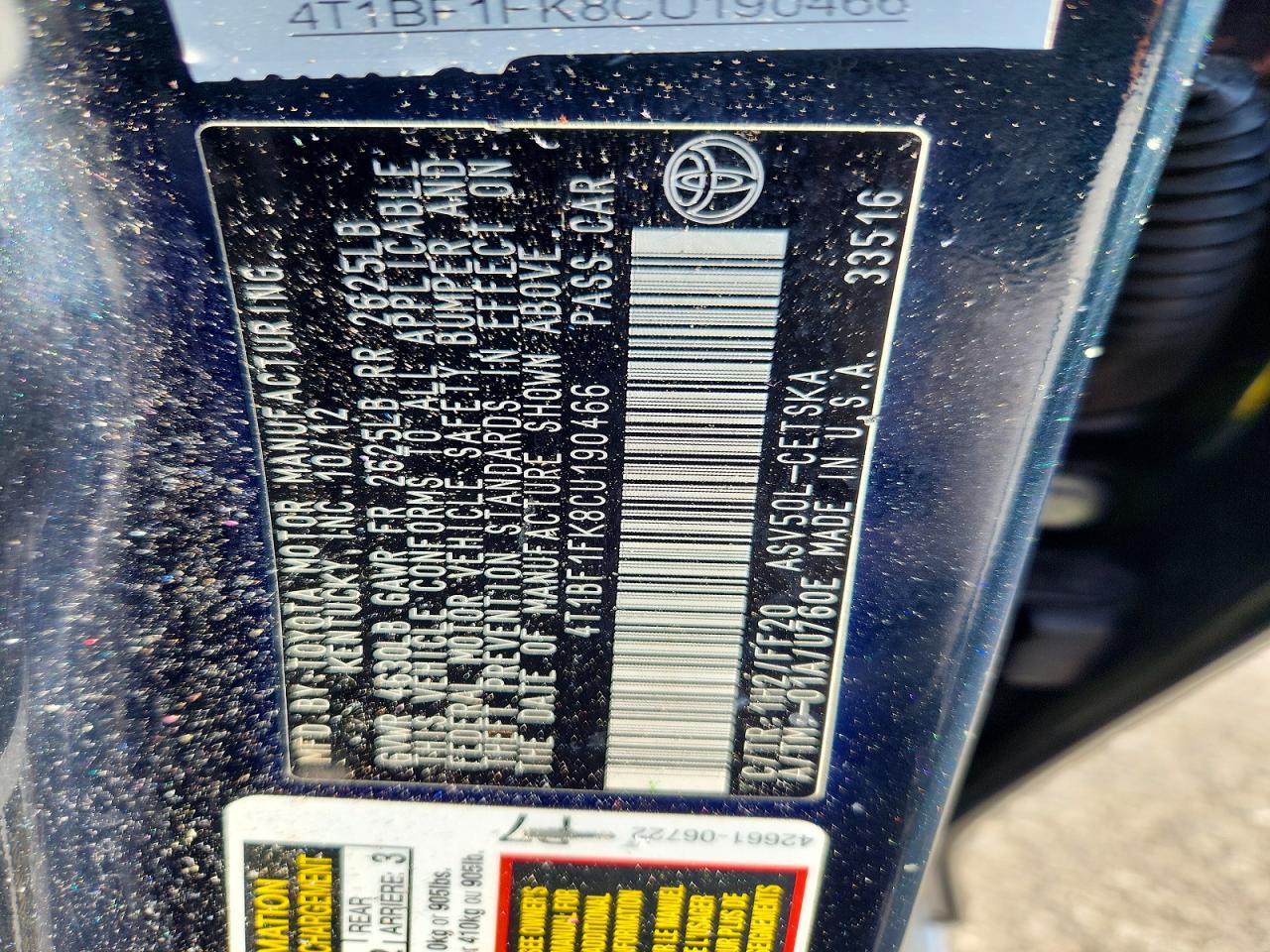 2012 TOYOTA CAMRY