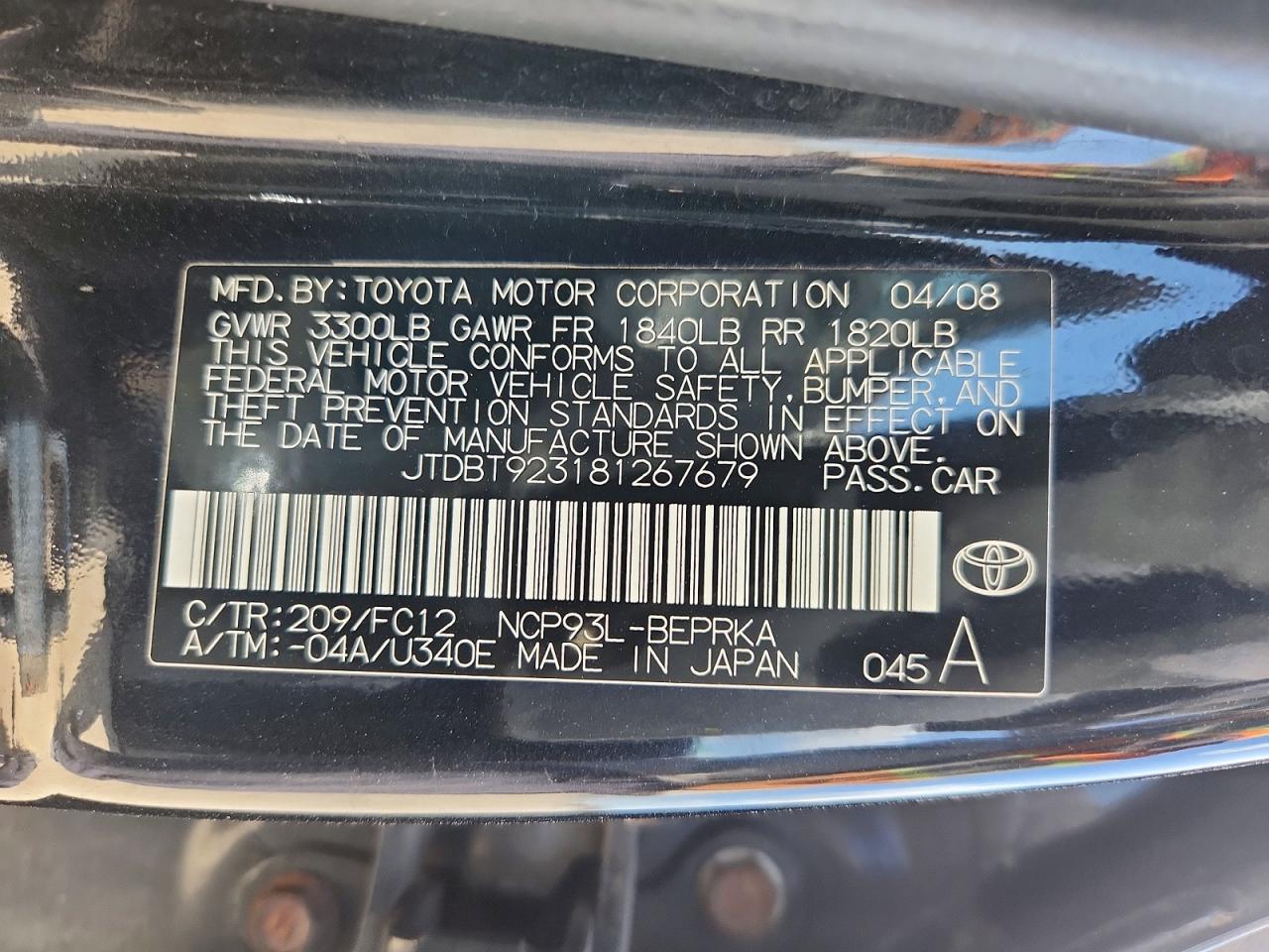 2008 TOYOTA YARIS