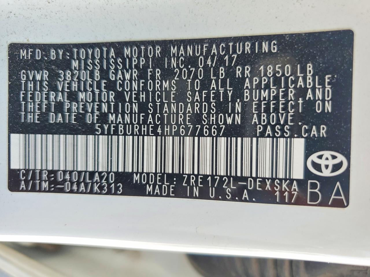 2017 TOYOTA COROLLA