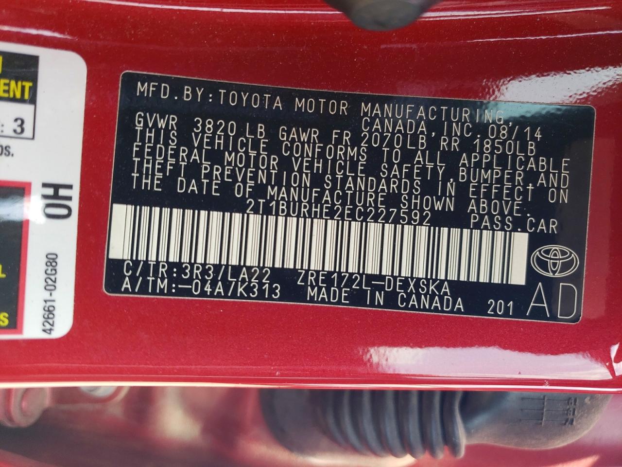 2014 TOYOTA COROLLA S