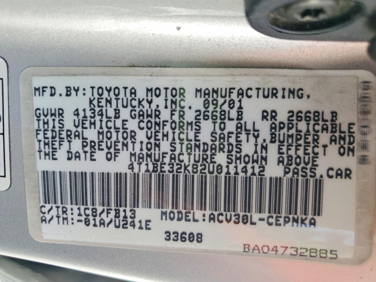 2002 TOYOTA CAMRY