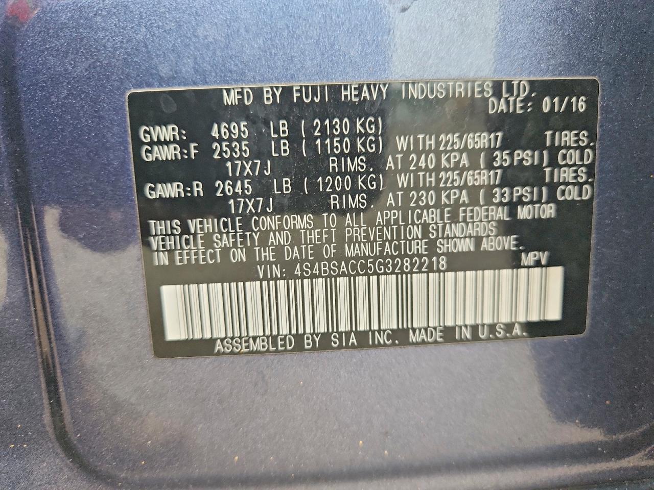 2016 SUBARU OUTBACK