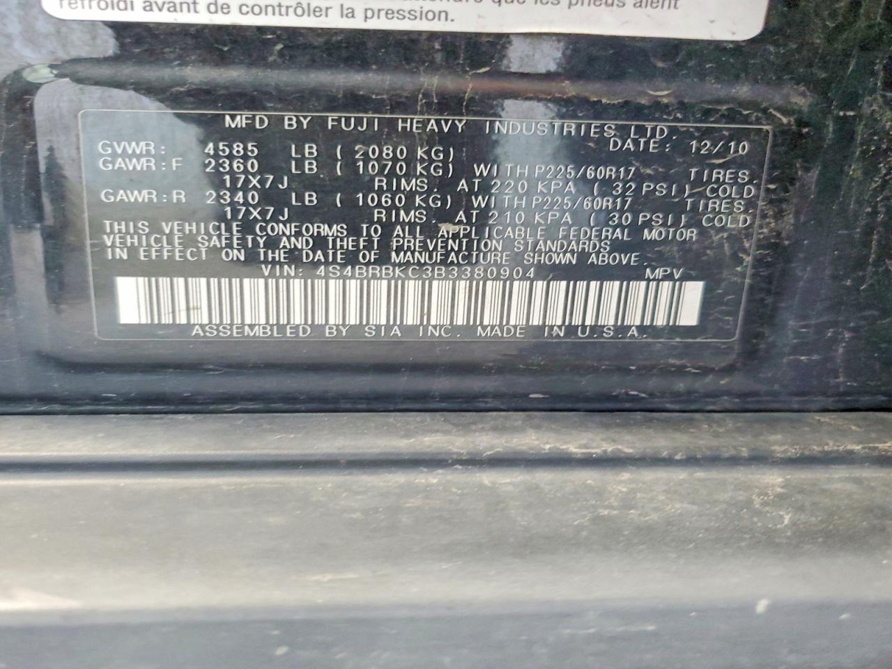 2011 SUBARU OUTBACK