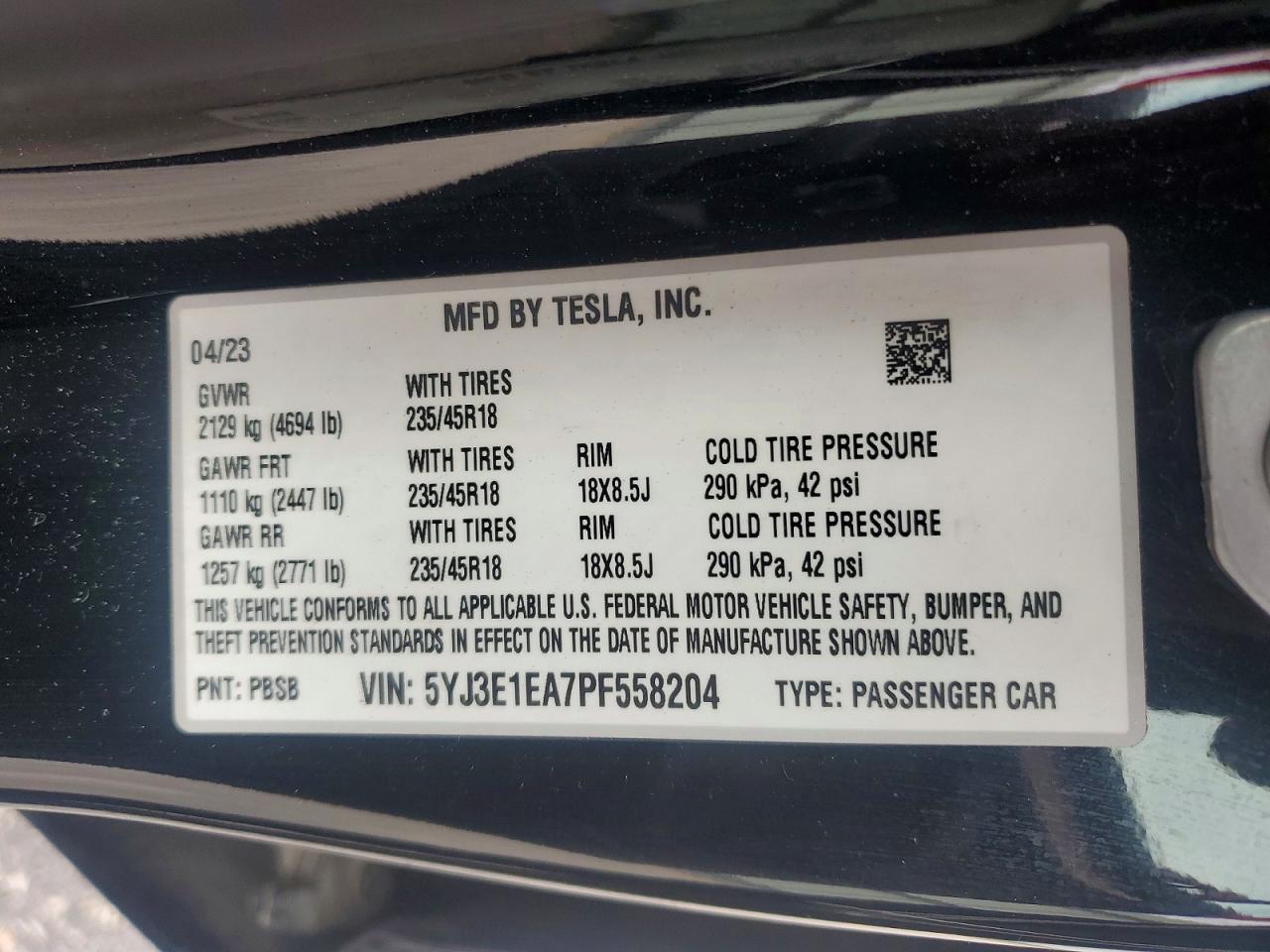 2023 TESLA MODEL 3