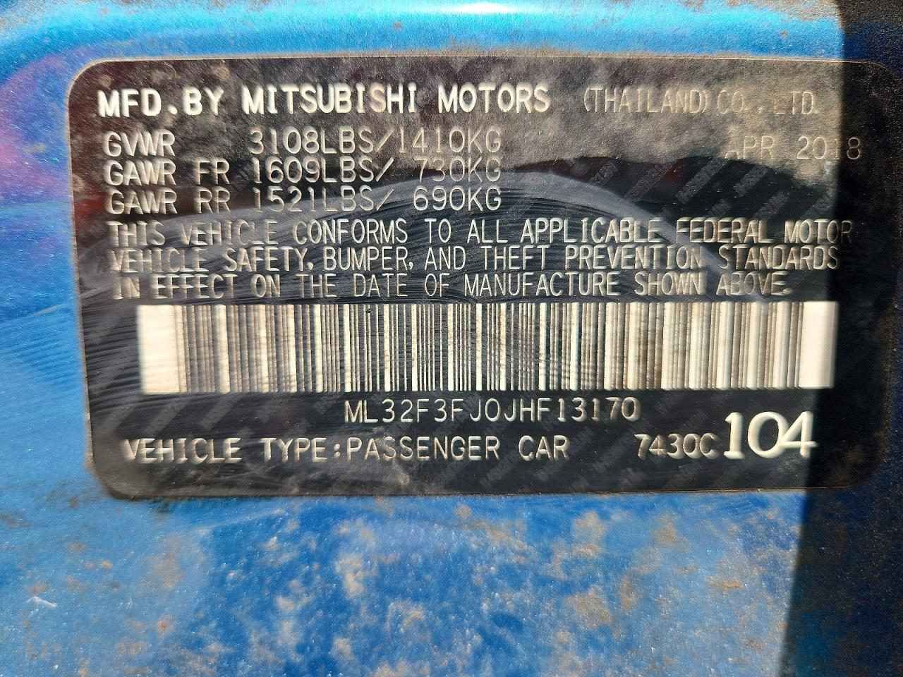2018 MITSUBISHI MIRAGE