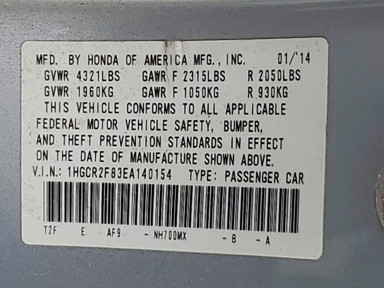 2014 HONDA ACCORD