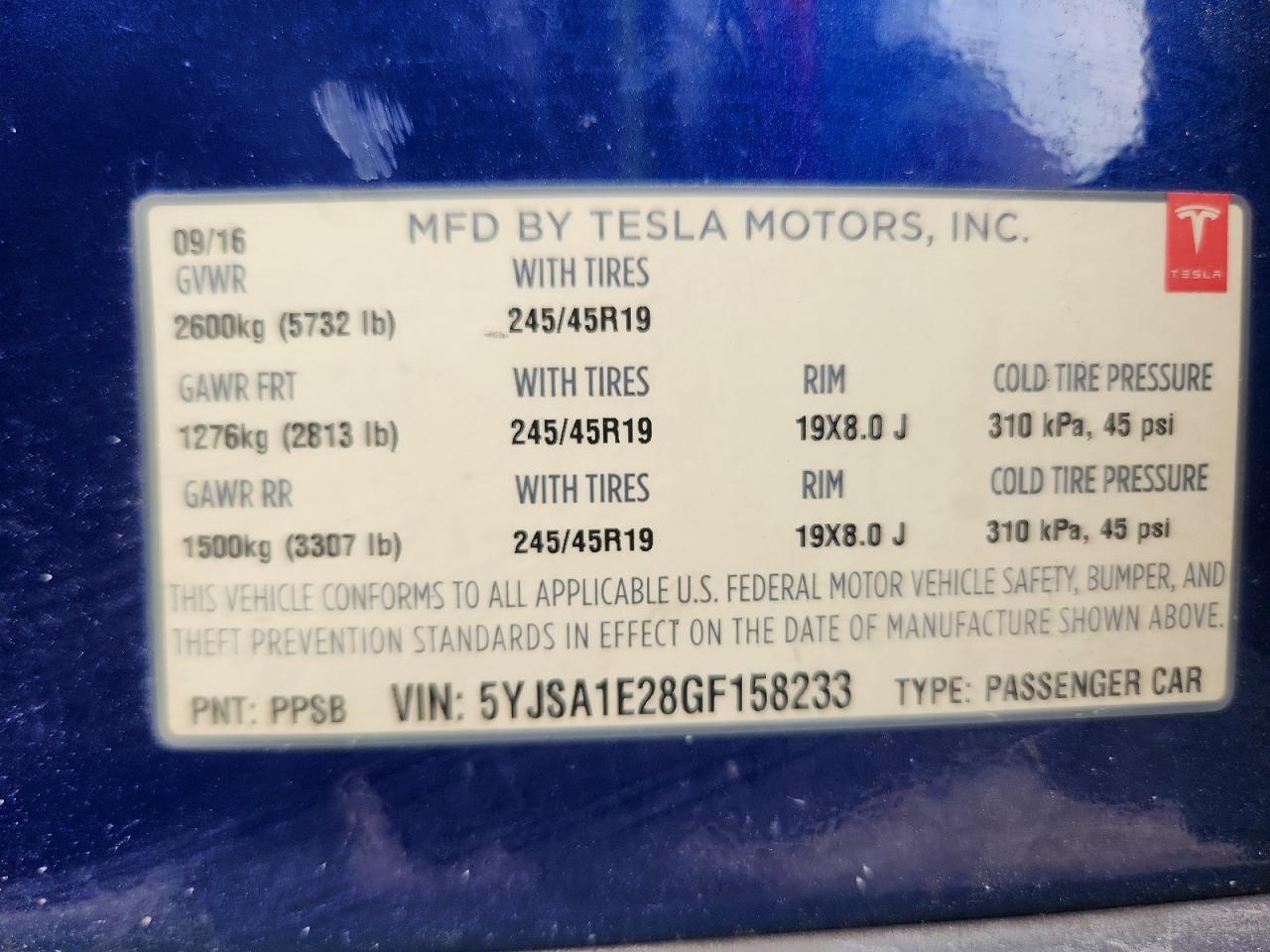 2016 TESLA MODEL S
