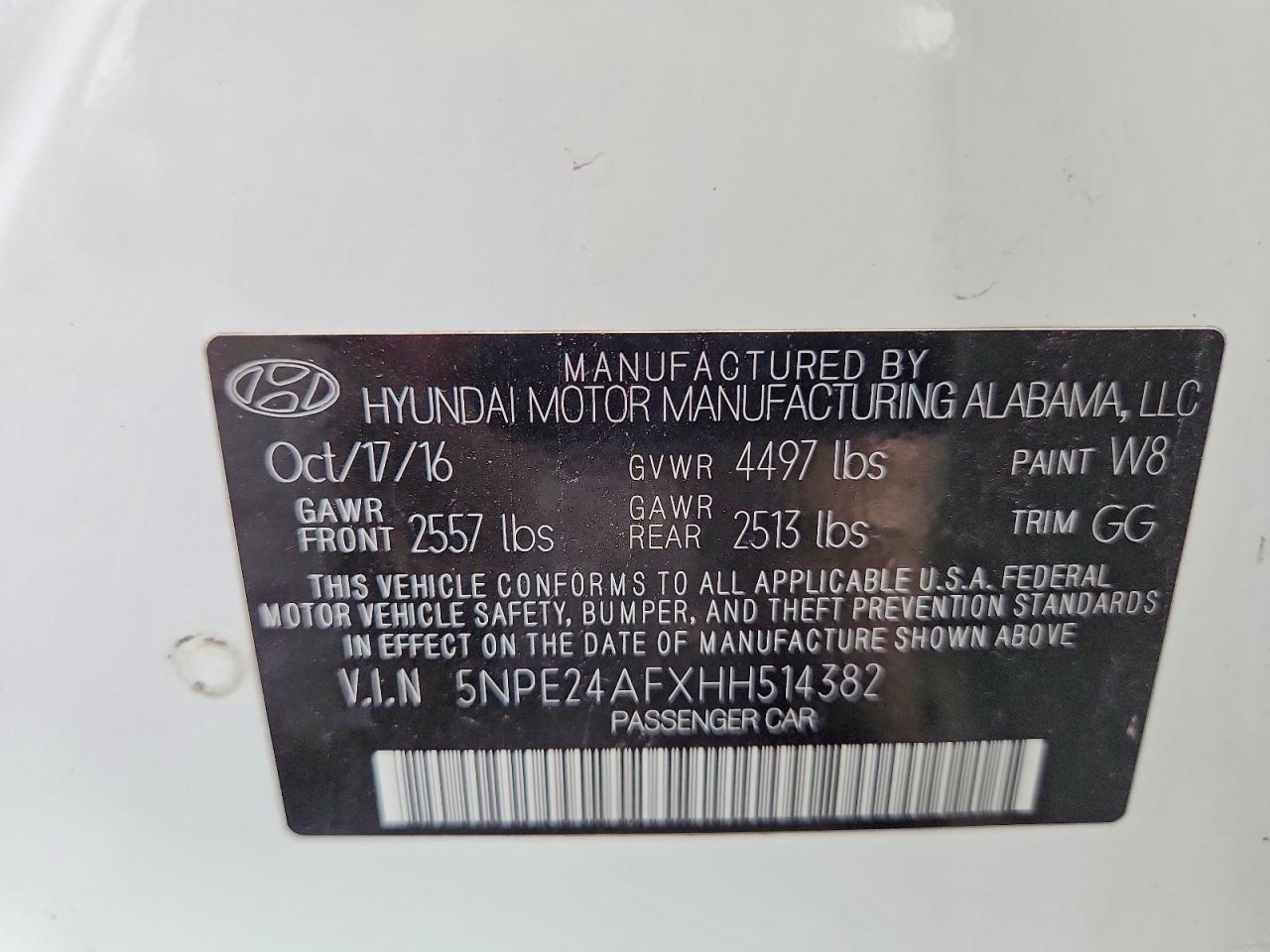 2017 HYUNDAI SONATA