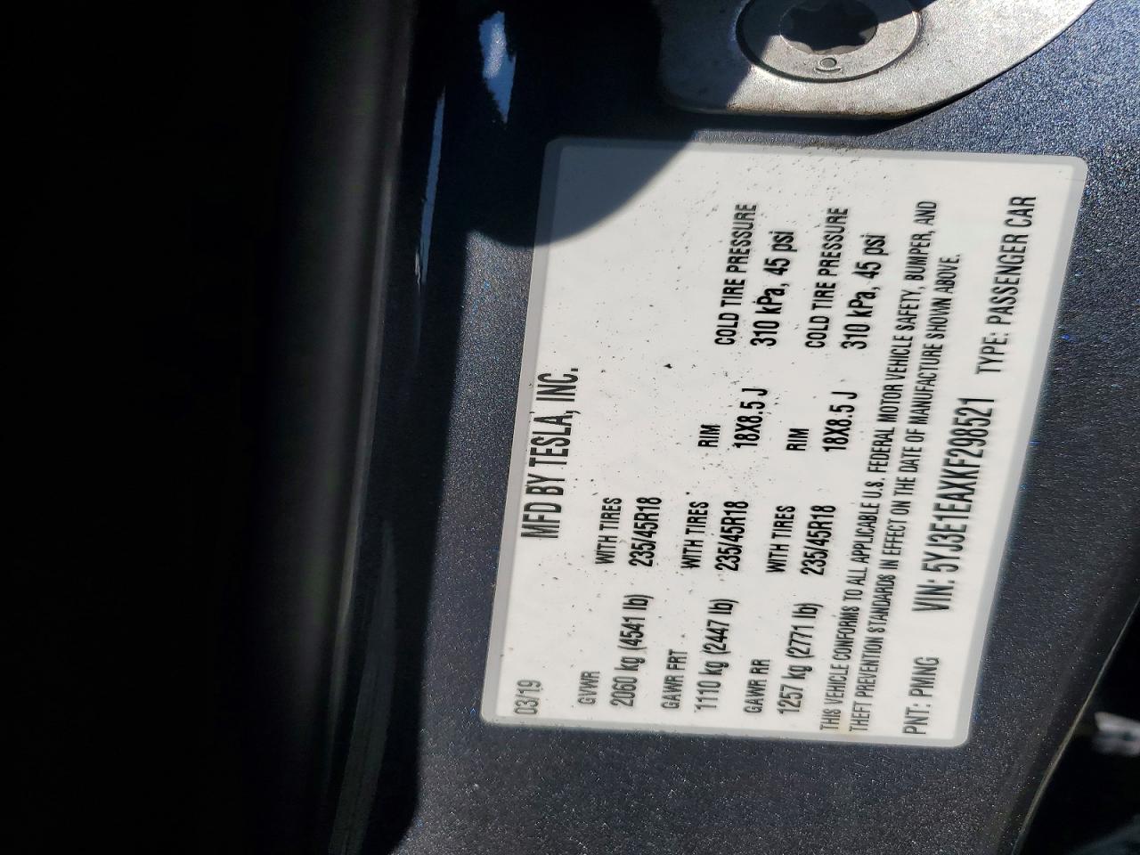 2019 TESLA MODEL 3